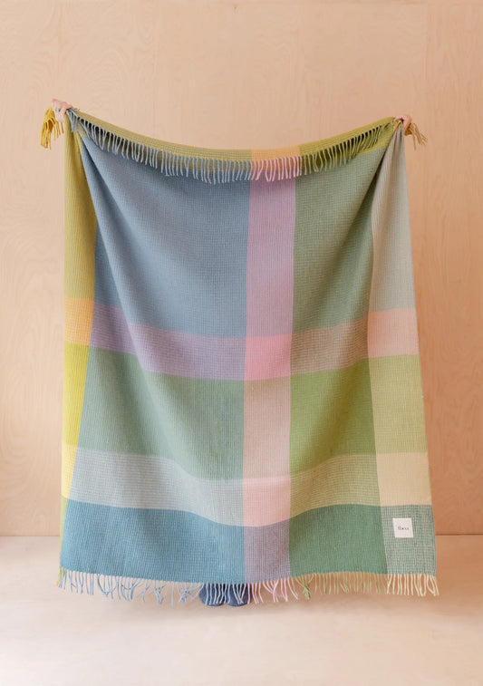 Wool Blanket - Green Waffle Block