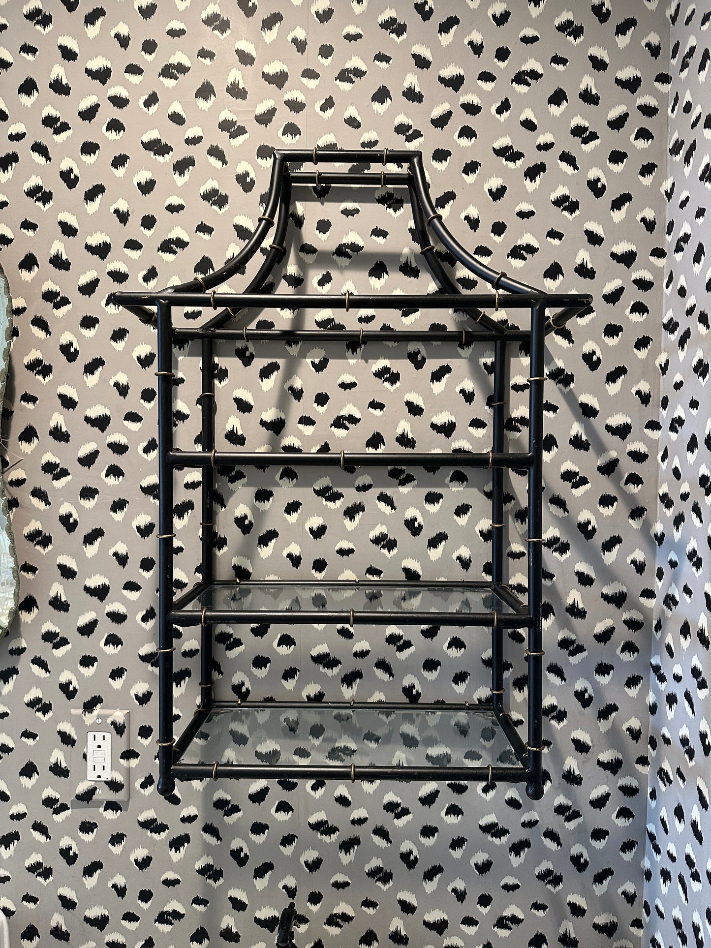 Black Pagoda Wall Shelf with Bamboo Frame