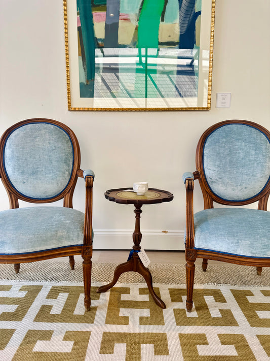 Arm Chairs - Pair Vintage with New Blue Linen Velvet