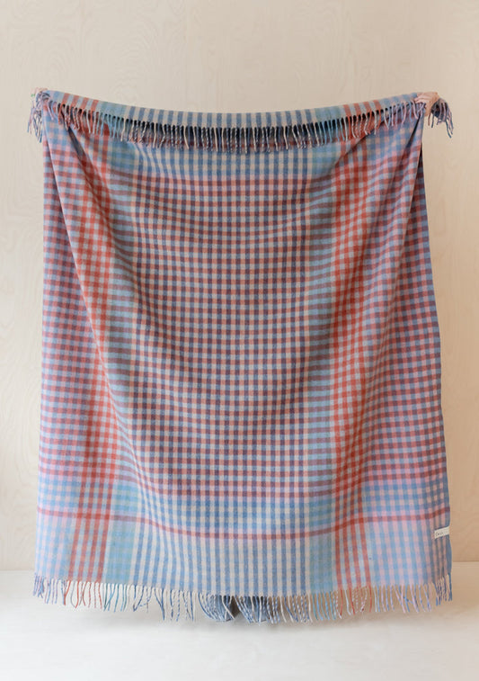 Blanket / Throw - Wool Lilac Block Micro Gingham