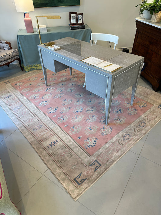 Pink/Green Wool Oushak Rug | 7'2" x 9'