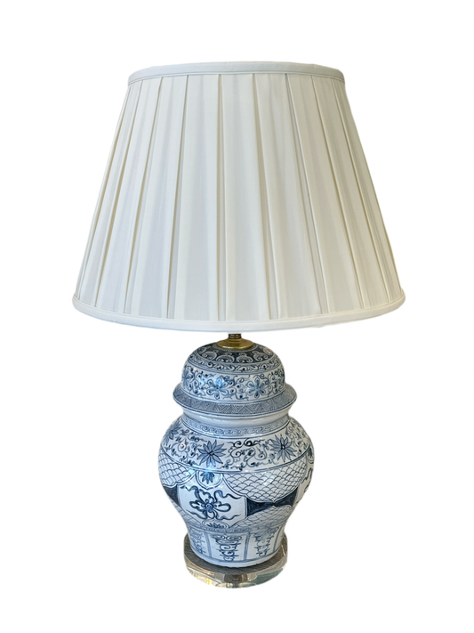 Table Lamp - Antique Blue and White with New Acrylic Base