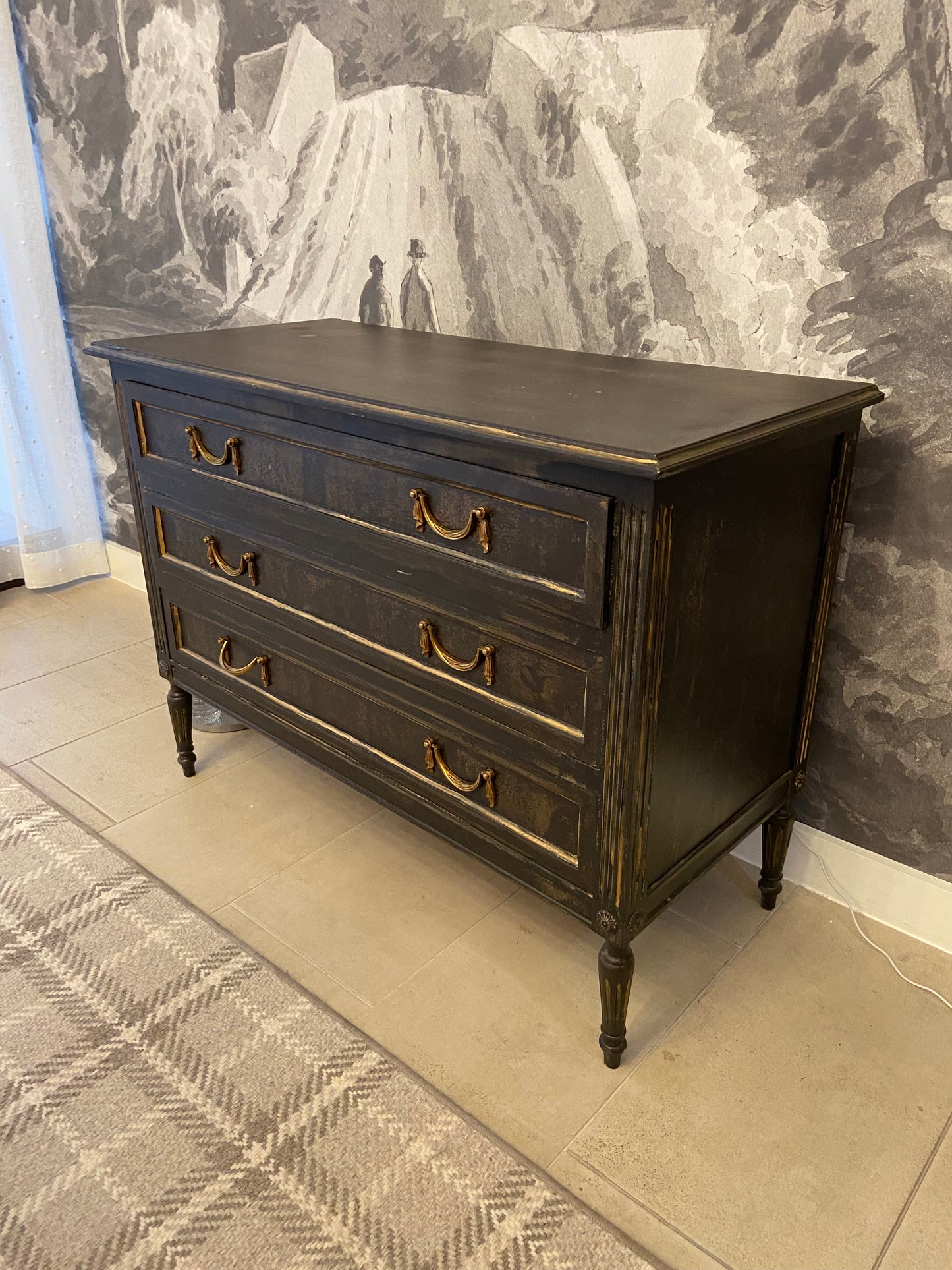 Commode - Vintage Black French Empire Style Chest