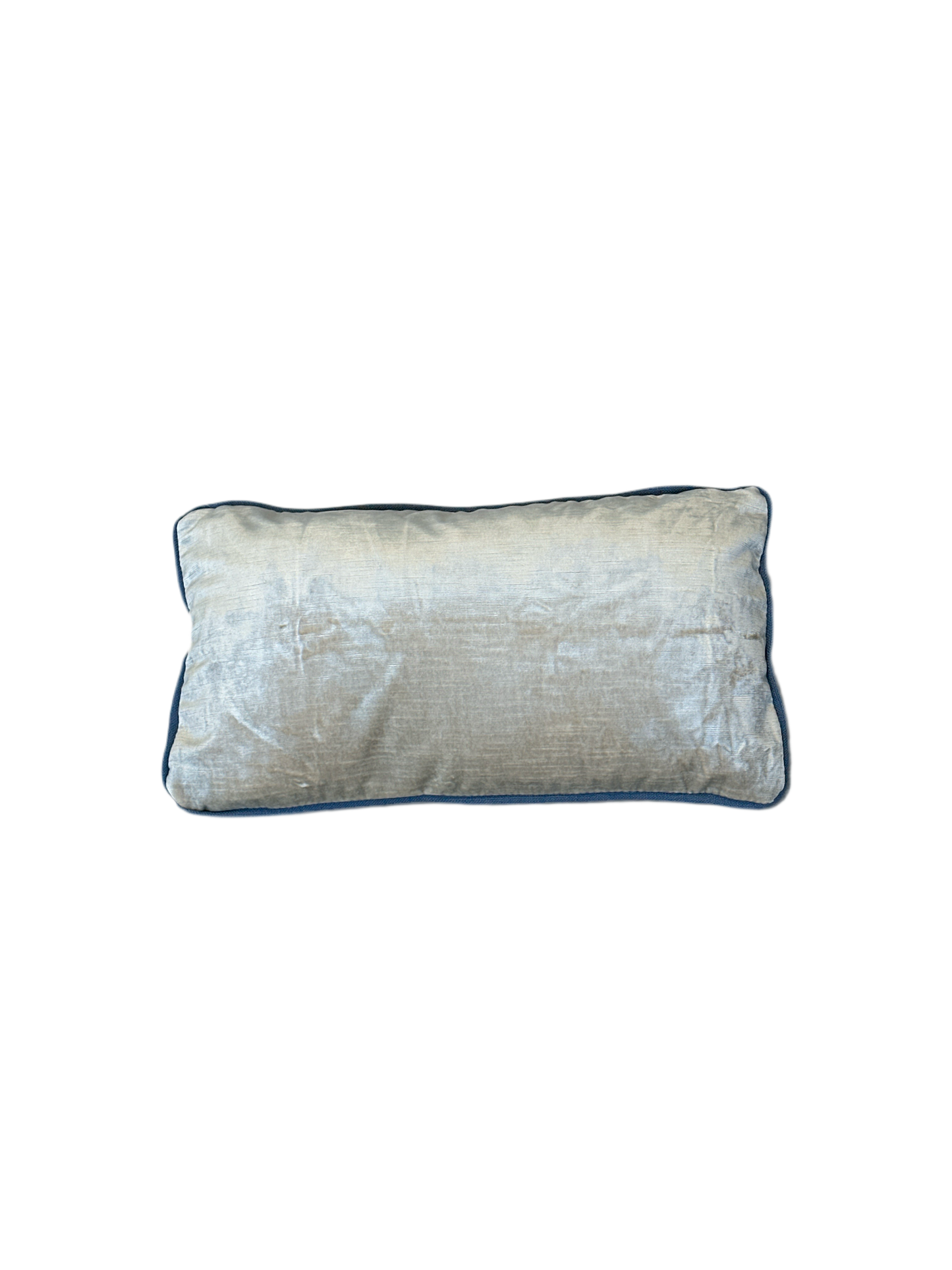 Lumbar Pillow - Ivory Velvet with Blue Trim