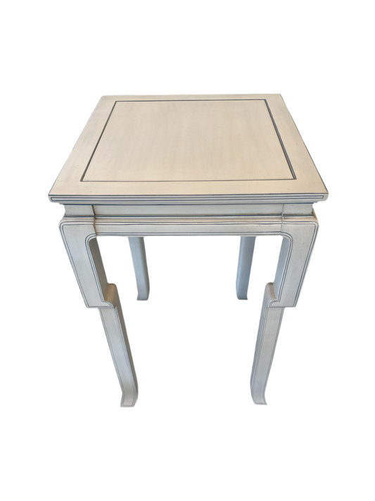 Table - White with Blue Striping Tall Pedestal