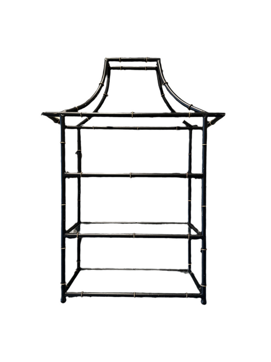 Black Pagoda Wall Shelf with Bamboo Frame