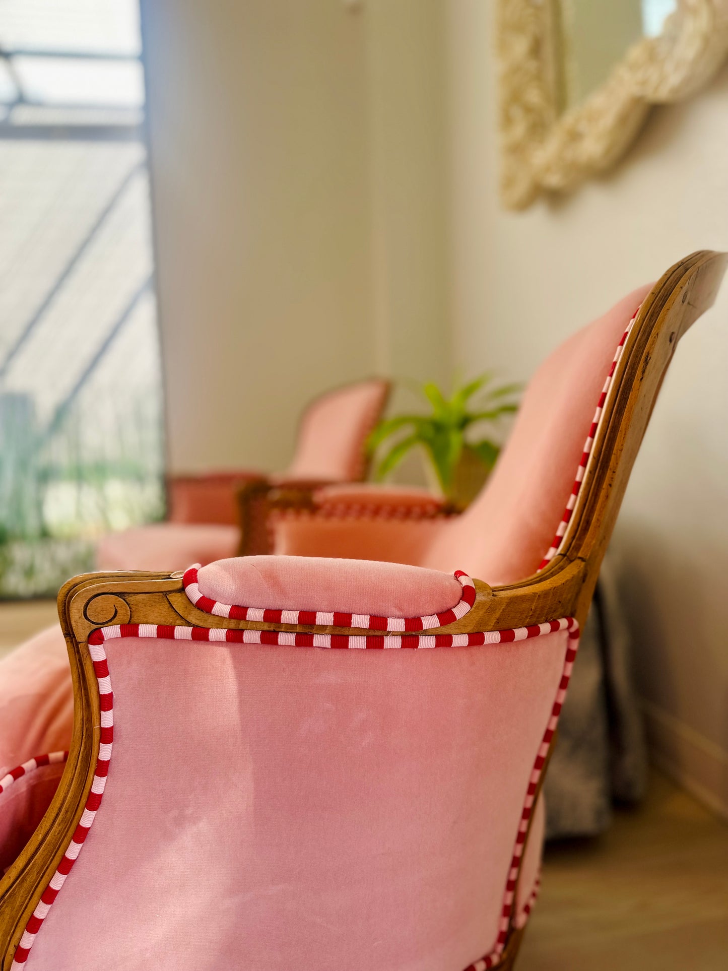 Arm Chairs - Vintage with New Pink Velvet pair