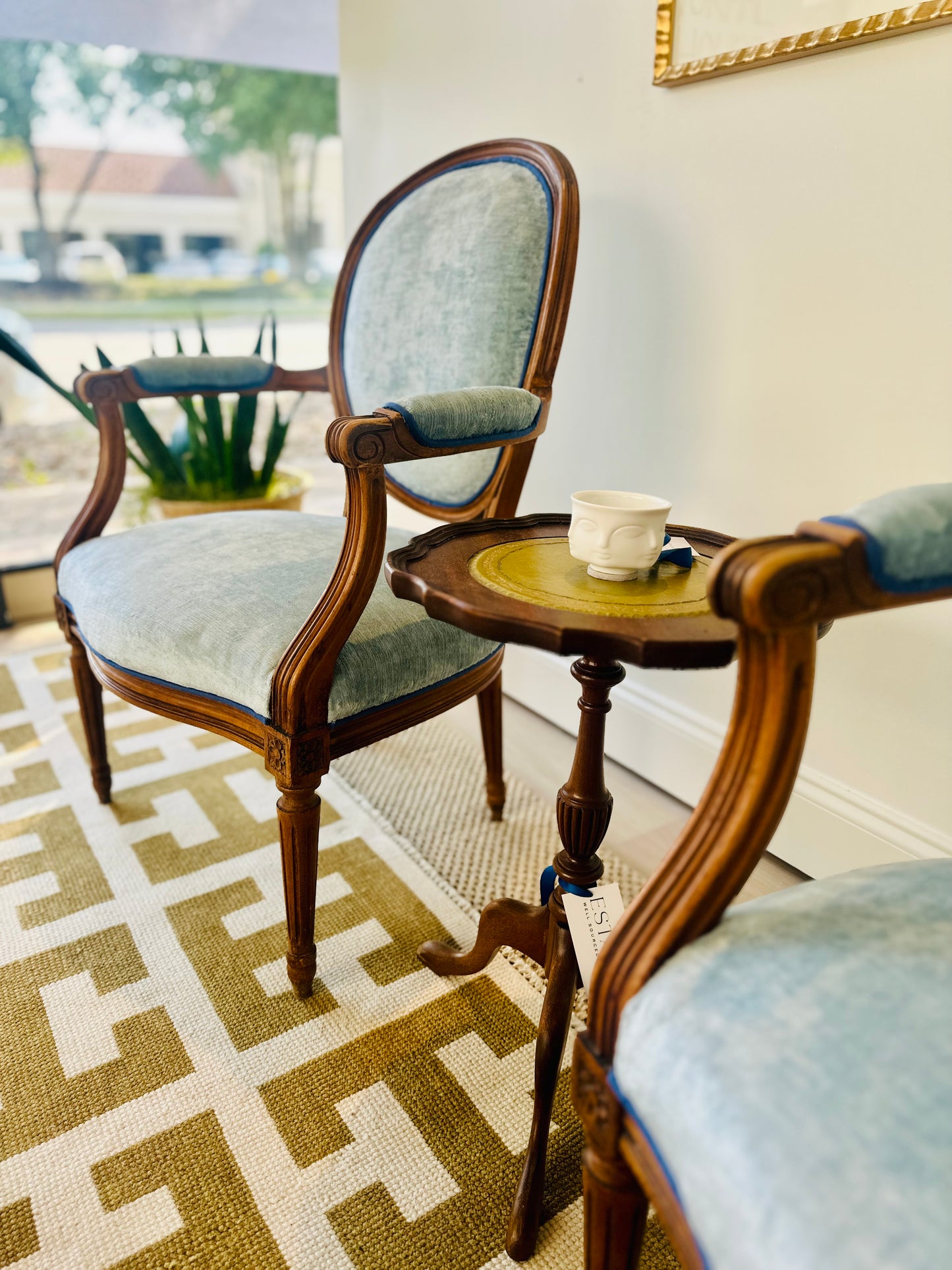 Vintage Arm Chairs - Blue Velvet Pair