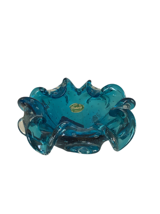 Dish - Antique Murano Turquoise Ruffled