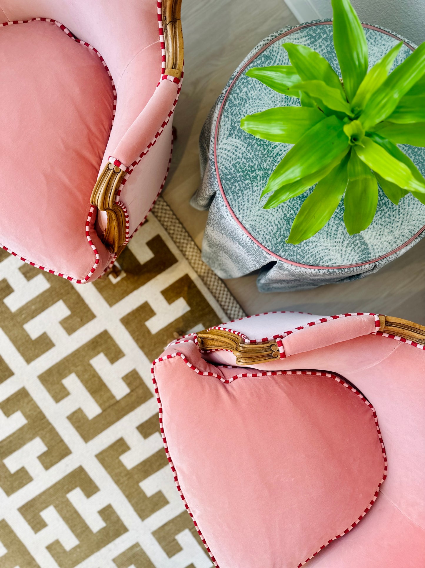 Arm Chairs - Vintage with New Pink Velvet pair