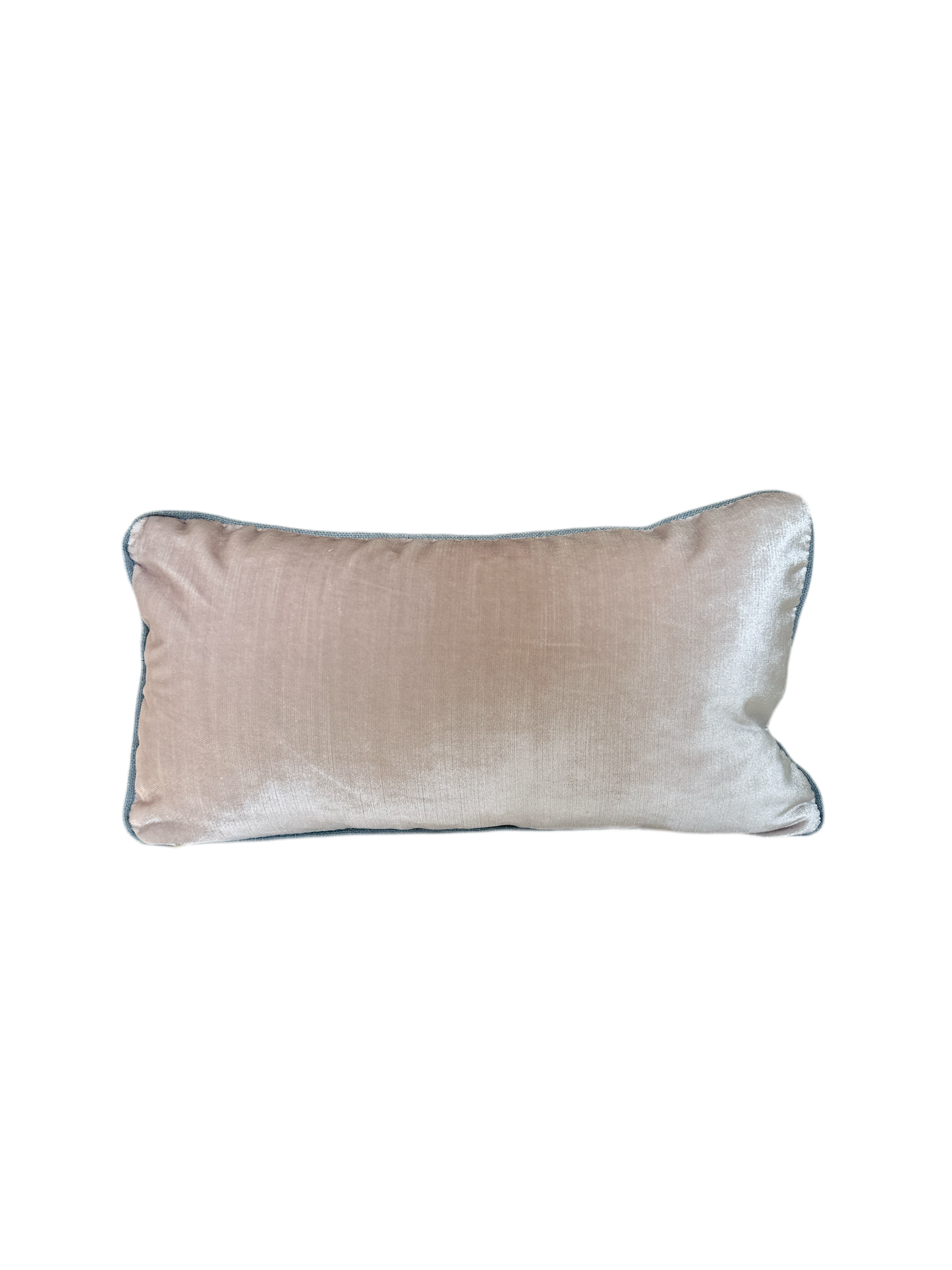 Lumbar Pillow - Blush Velvet with Sky Blue Trim