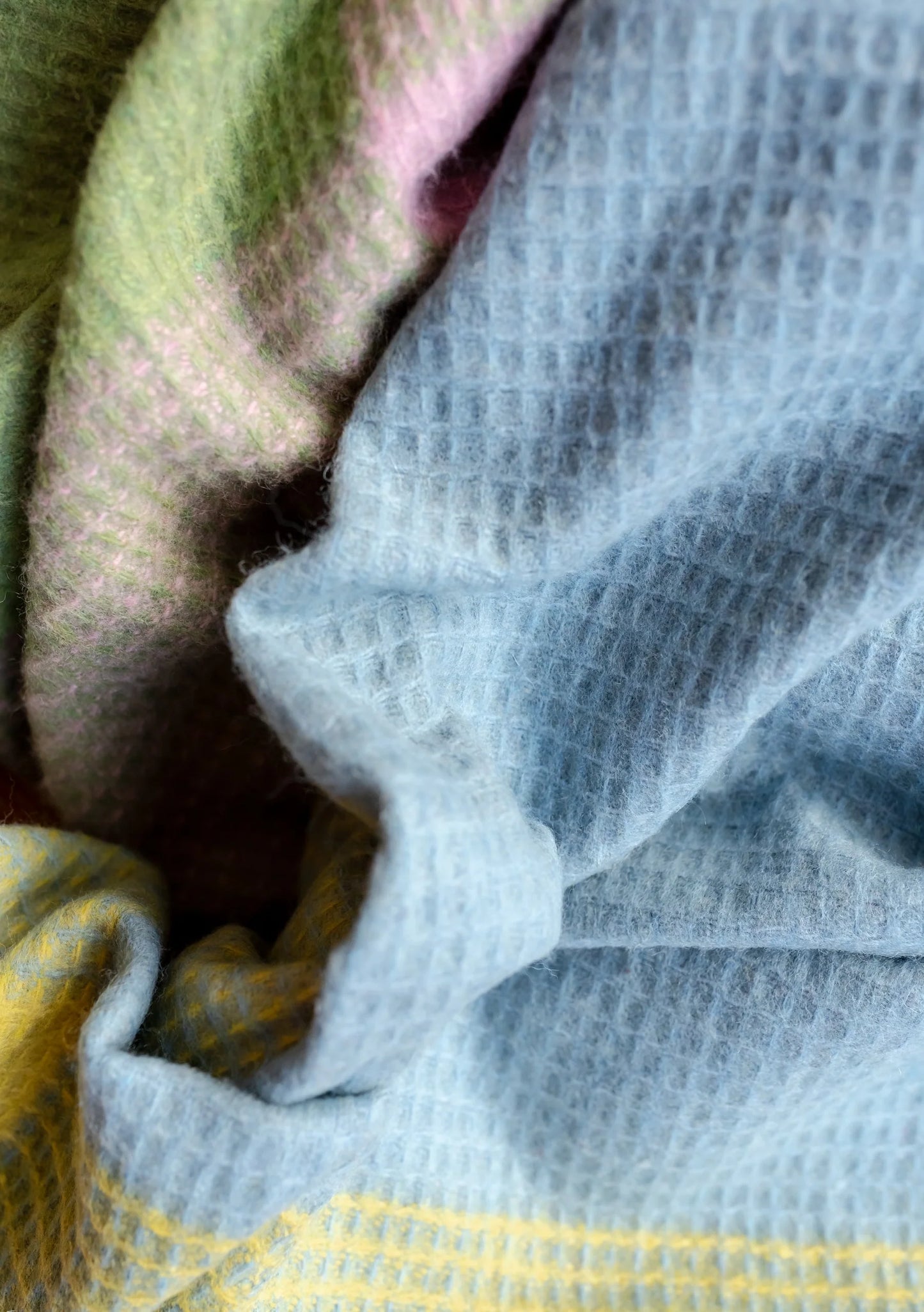 Wool Blanket - Green Waffle Block