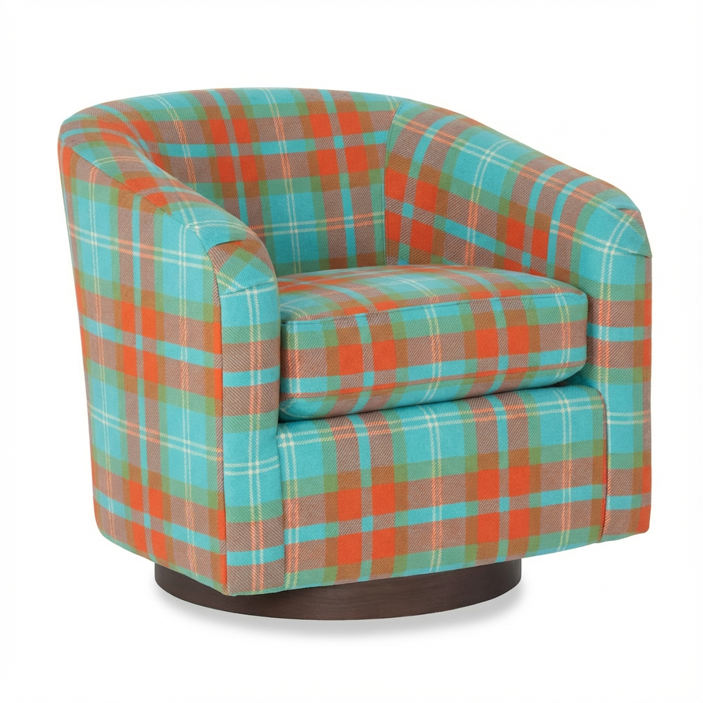 Swivel Chair - Blue and Orange Wool Plaid (pair avail)
