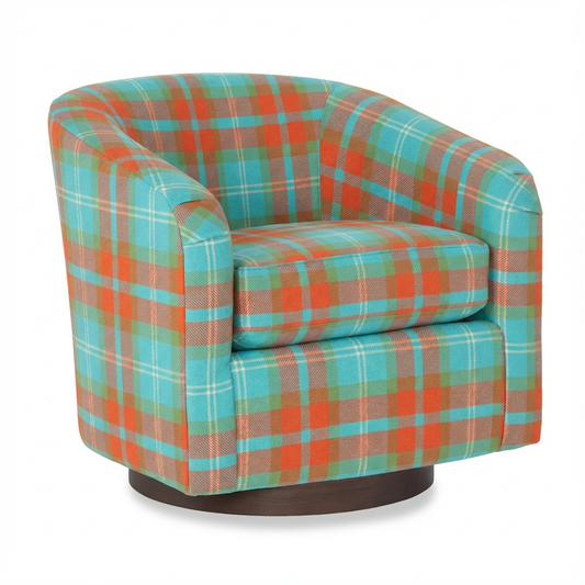 Swivel Chair - Blue and Orange Wool Plaid (pair avail)
