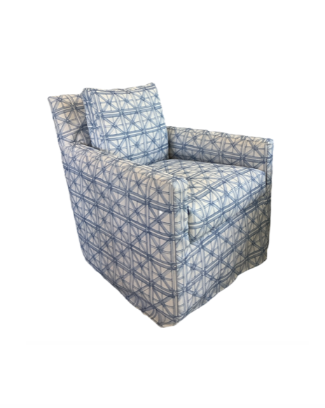 Arm Chair - Blue Trellis Slipcovered Swivel Lounge in Performance Fabric